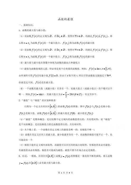 高中数学利用导数求函数的最值