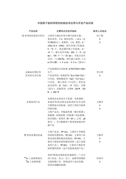 中国原子能科学研究院核技术应用产品目录