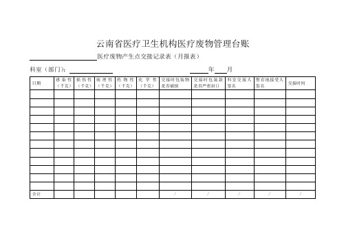 云南省医疗卫生机构医疗废物管理台账