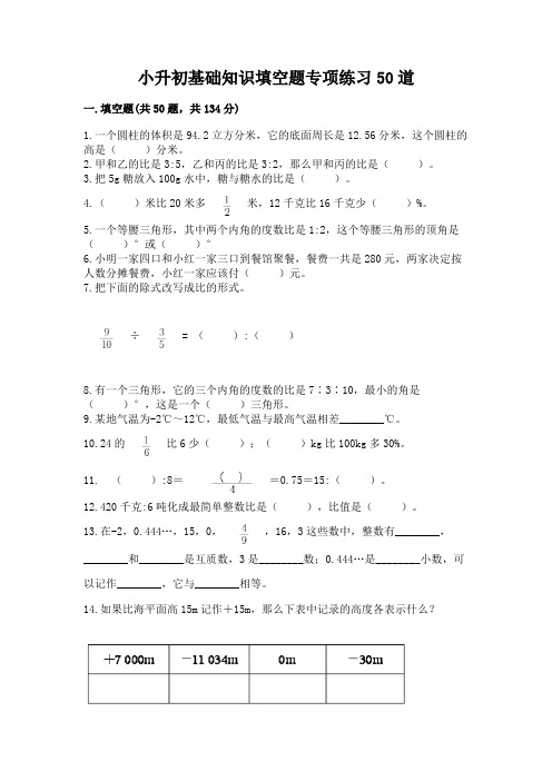 小升初基础知识填空题专项练习50道附完整答案(全优)