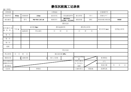 静压沉桩施工纪录表1