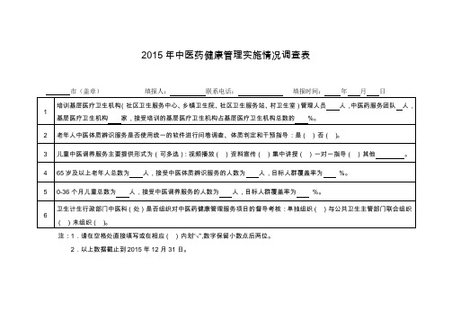 2015年中医药健康管理实施情况调查表