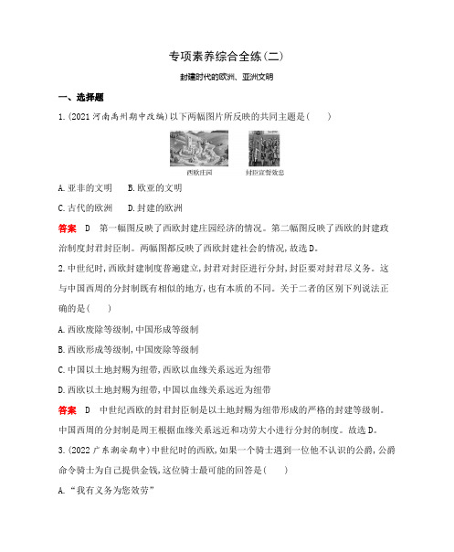 最新九年级上册历史02专项素养综合全练(二)封建时代的欧洲、亚洲文明