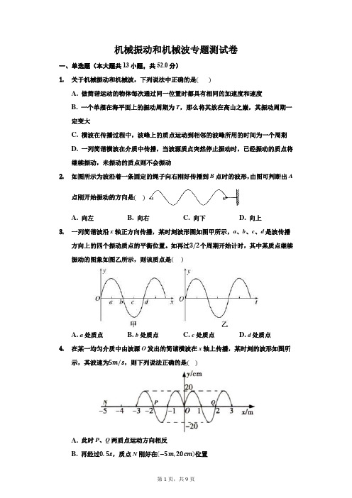 机械振动和机械波专题测试卷