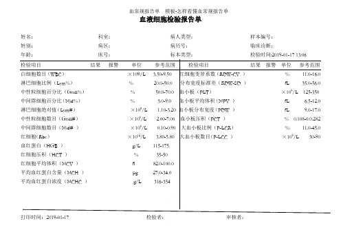 血常规报告单  模板-怎样看懂血常规报告单