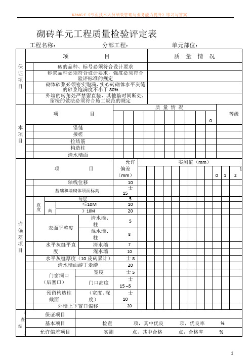 房建施工质量评定表