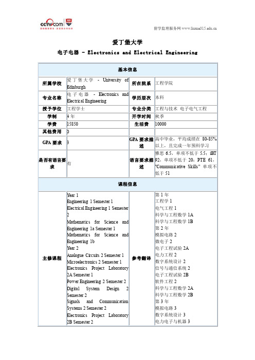 爱丁堡大学电子电器本科申请条件