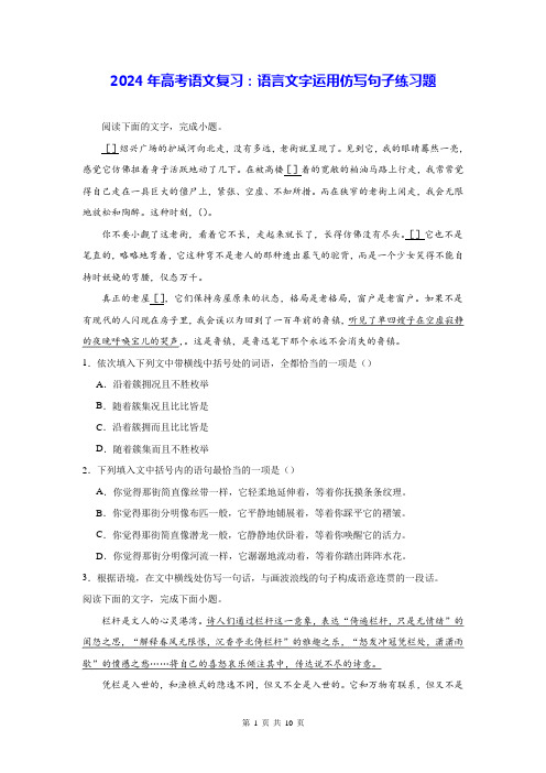 2024年高考语文复习：语言文字运用仿写句子练习题(含答案解析)