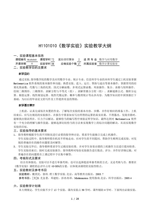 H1101010《数学实验》实验教学大纲