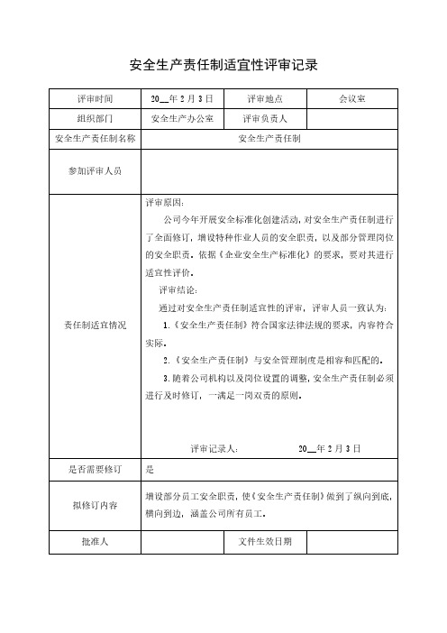 安全生产责任制适宜性评审记录