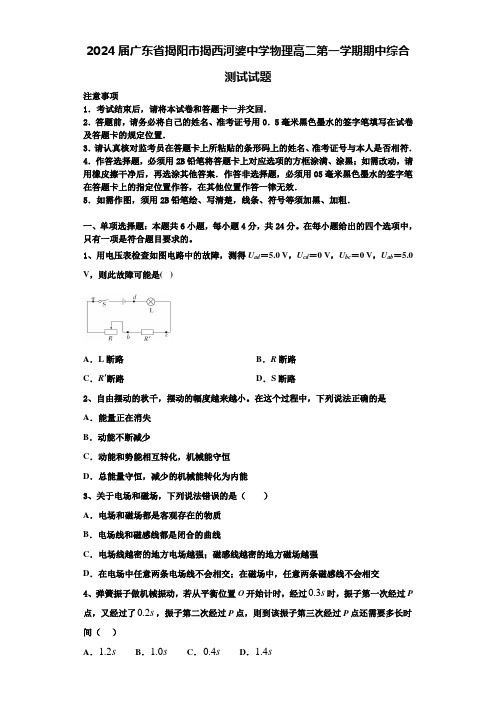 2024届广东省揭阳市揭西河婆中学物理高二第一学期期中综合测试试题含解析