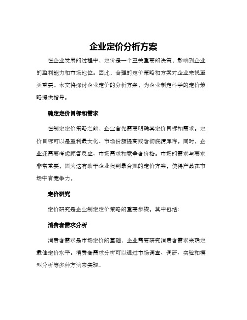 企业定价分析方案