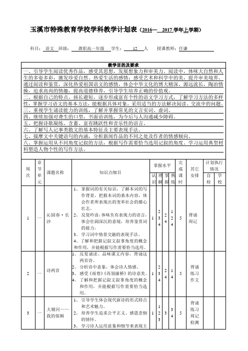 2016-2017 高一上 语文 教学计划