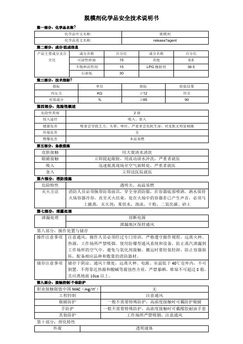 脱模剂化学品MSDS