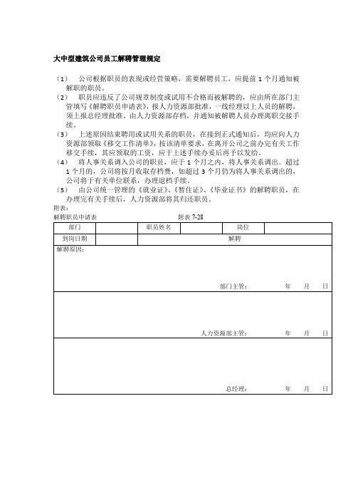 大中型建筑公司员工解聘管理规定