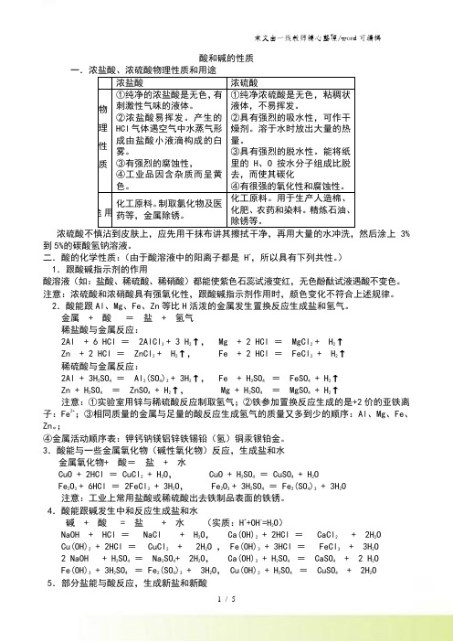 人教版九年级下册化学 第十单元 酸和碱 知识点归纳