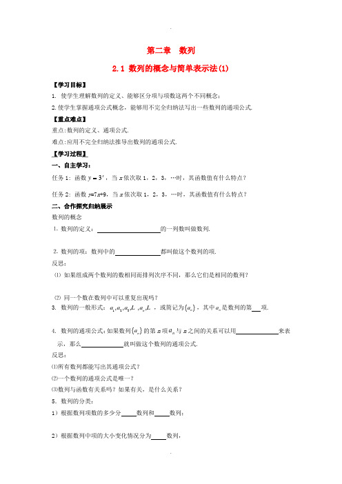 人教版高中数学必修5导学案 2.1数列的概念与简单表示法(1)