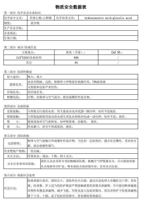 羟基乙酸 乙醇酸 MSDS