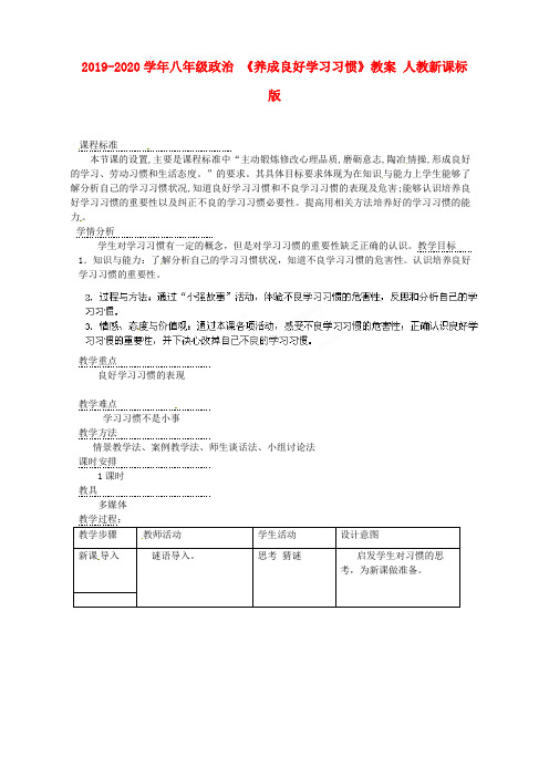 2019-2020学年八年级政治 《养成良好学习习惯》教案 人教新课标版.doc