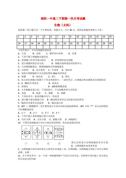 湖南浏阳市高二生物下学期第一次月考试题 文