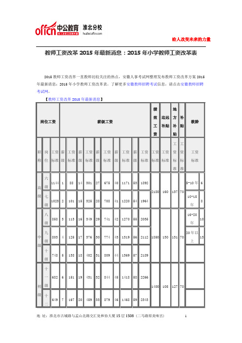 教师工资改革2015年最新消息：2015年小学教师工资改革表