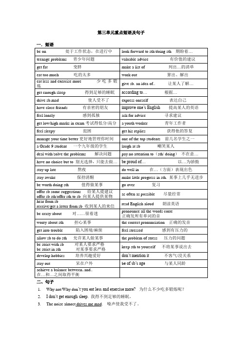 牛津英语 9A Unit3 重点短语及句子