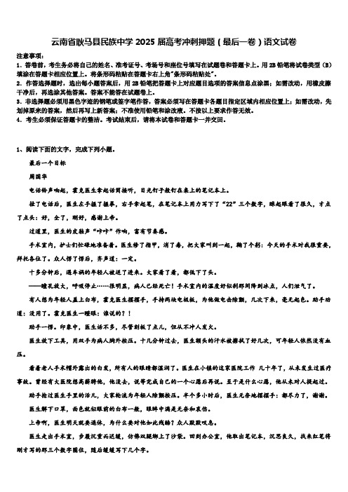 云南省耿马县民族中学2025届高考冲刺押题(最后一卷)语文试卷含解析