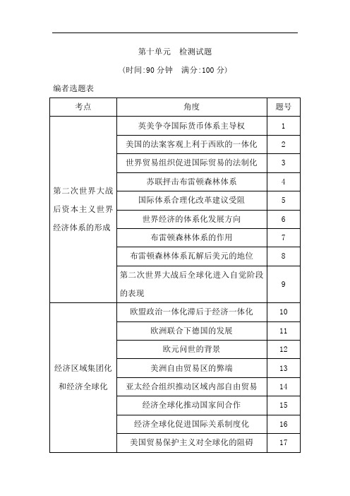 2020版高考历史岳麓版(山东专用)一轮复习试题：第十单元 经济全球化的趋势 检测：试题 Word版含解析