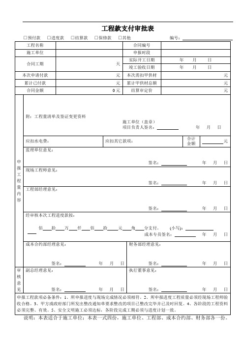 工程进度款申请表