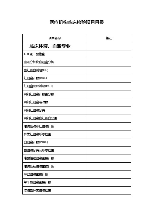 医疗机构临床检验项目目录