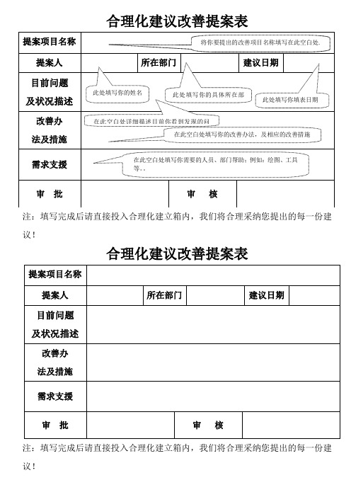 合理化建议改善表格