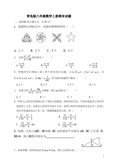 青岛版八年级数学上册期末试题