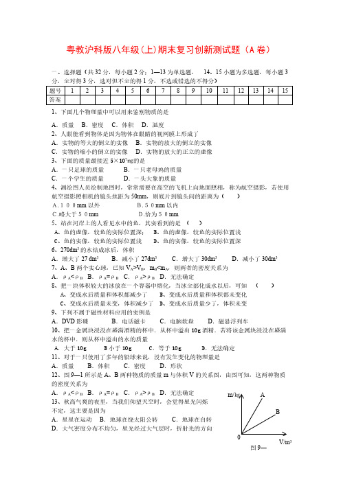 【VIP专享】沪科版八年级物理上册期末测试题及答案(A卷)
