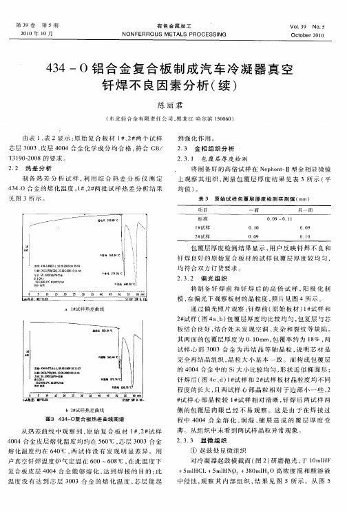 434-O铝合金复合板制成汽车冷凝器真空钎焊不良因素分析(续)