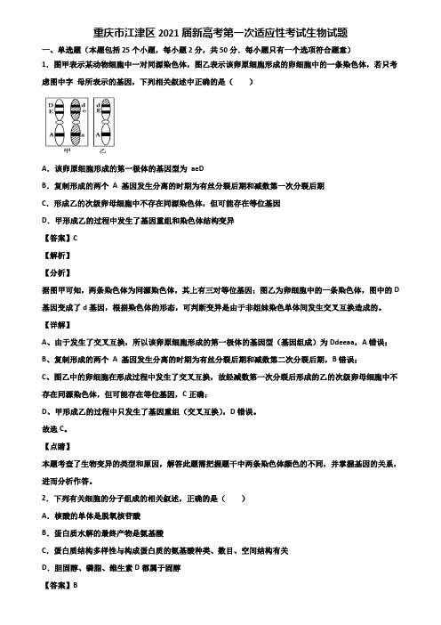 重庆市江津区2021届新高考第一次适应性考试生物试题含解析