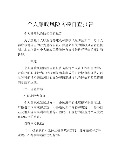 个人廉政风险防控自查报告