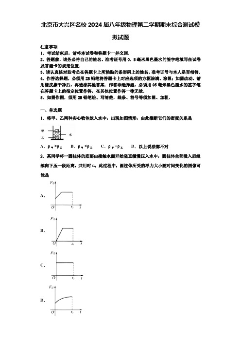 北京市大兴区名校2024届八年级物理第二学期期末综合测试模拟试题含解析