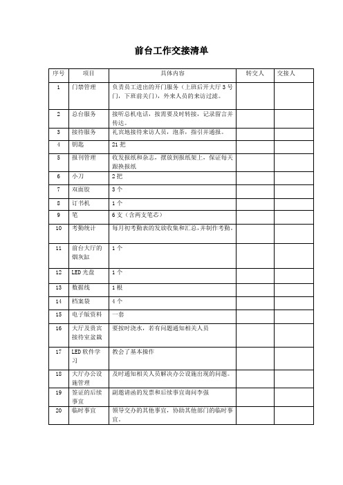 前台文员工作清单