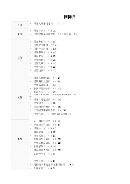 国际节日表