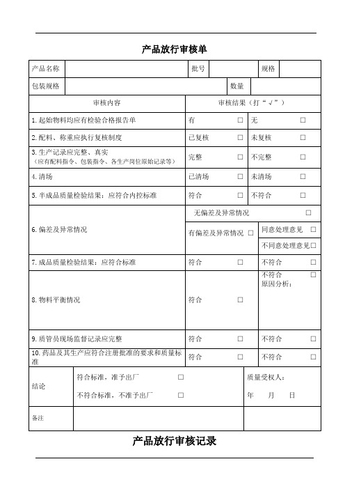 产品放行审核记录