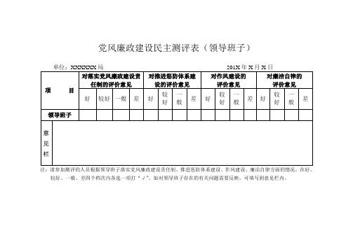 党风廉政建设民主测评表