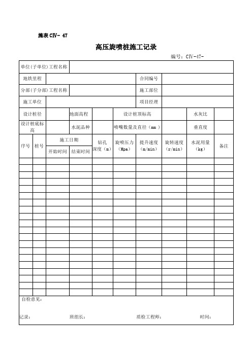 高压旋喷桩用表