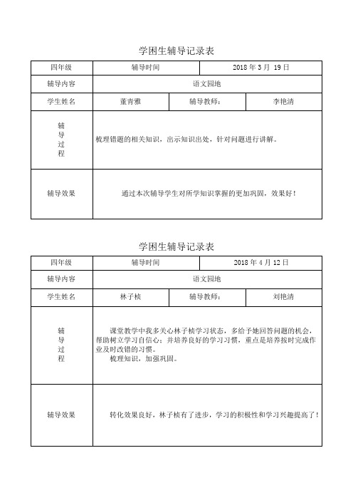 四下学困生辅导记录表