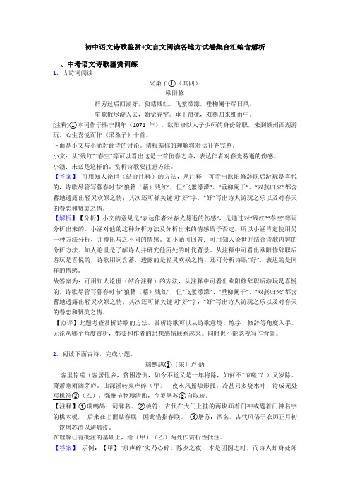 初中语文诗歌鉴赏+文言文阅读各地方试卷集合汇编含解析