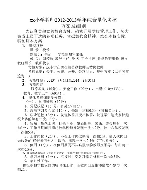 小学教师2013-2014学年综合量化考核