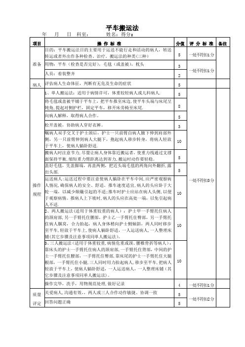 平车搬运法考核标准