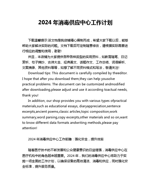 2024年消毒供应中心工作计划