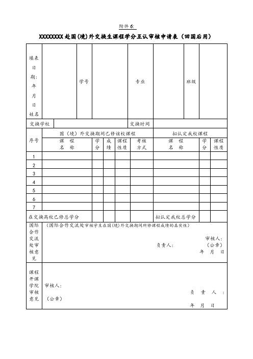 交换生课程学分互认审核申请表