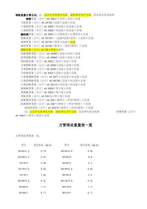 钢板重量计算公式