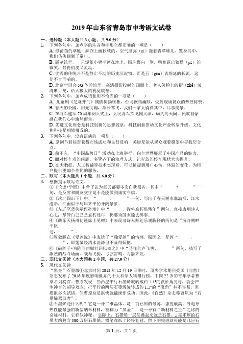 2019年山东省青岛市中考语文试卷含答案